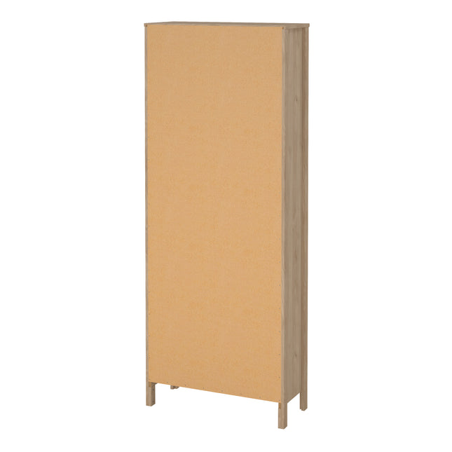 Tall bookcase with a plain, light wood finish and a smooth, flat front panel