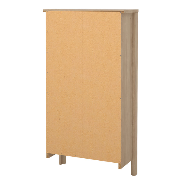 Tall cabinet with two flap doors, featuring a light wood finish and a smooth, minimalist design