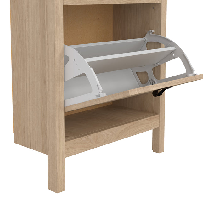 Cabinet with two flap doors, featuring a light wood finish and a spacious interior for storage