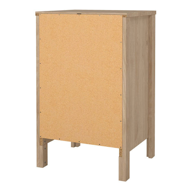 Tall bedside table with three drawers, featuring a natural wood finish and simple, clean lines