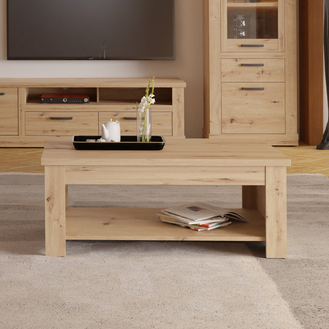Corona Coffee Table with Shelf Oak Effect 110cm Rustic
