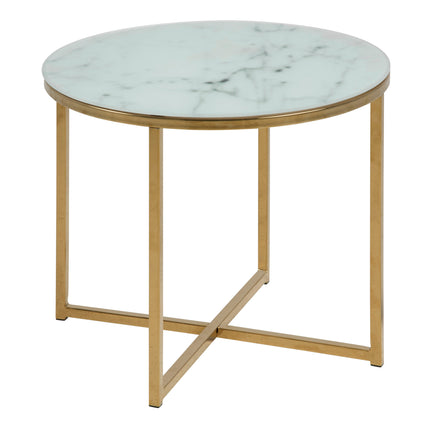 Alisma Side Table Round Marble Glass Top Gold 50cm Modern