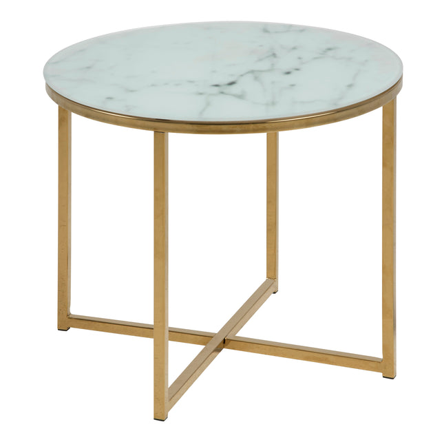 Alisma Side Table Round Marble Glass Top Gold 50cm Modern