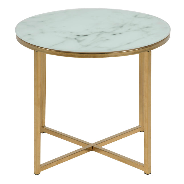 Alisma Side Table Round Marble Glass Top Gold 50cm Modern