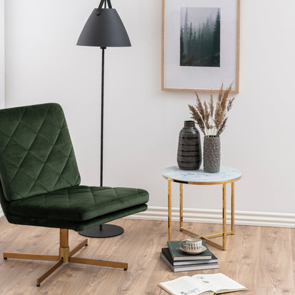 Alisma Side Table Round Marble Glass Top Gold 50cm Modern