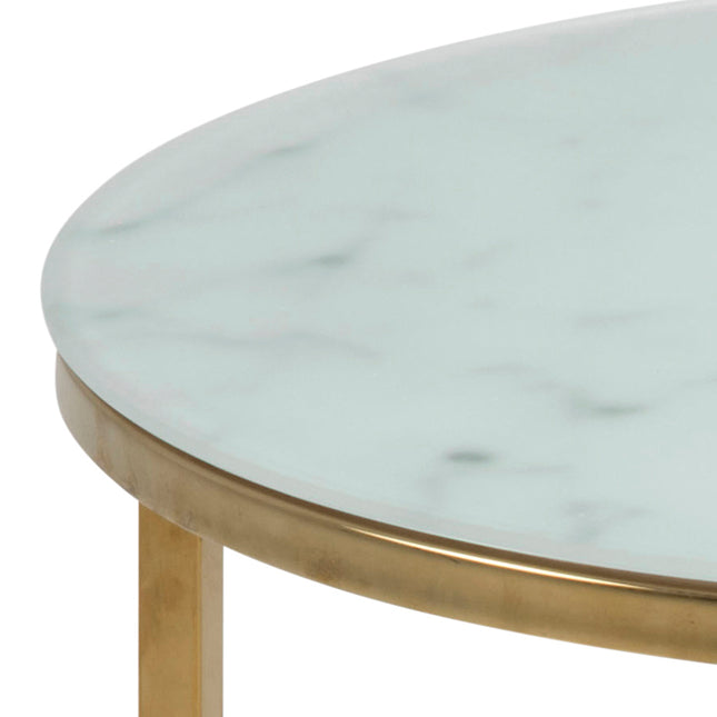 Alisma Side Table Round Marble Glass Top Gold 50cm Modern