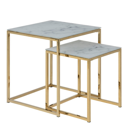 Alisma Side Table Set of 2 Tempered Glass Top 45cm
