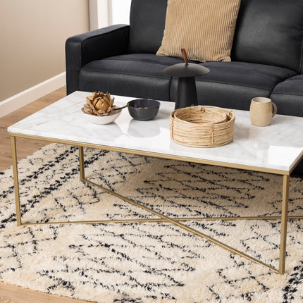 Alisma Coffee Table White Marble Top Metal Base 120cm