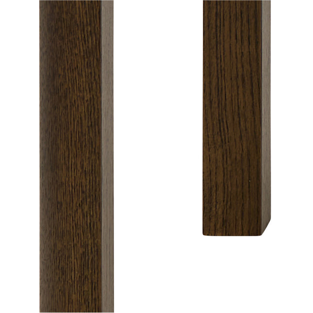 Two sturdy wooden table legs with a dark brown finish, featuring a square profile and a smooth texture