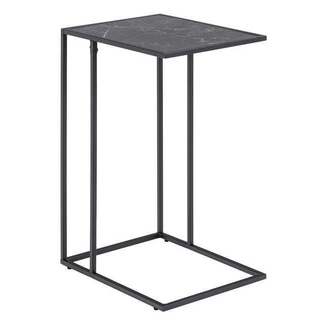 Side table with a rectangular top in black marble effect and a minimalist metal frame in matte black