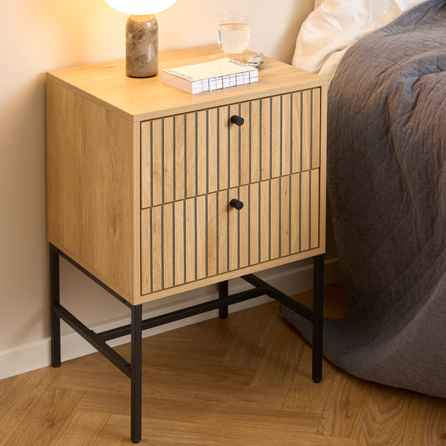 Albany Bedside Table 2 Drawers Lamella Front 70cm