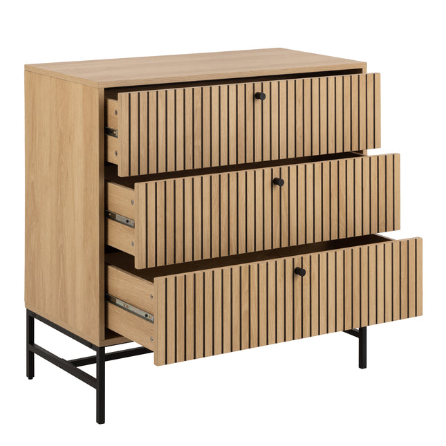 Albany Chest of Drawers 3 Drawer Oak Effect 81cm Industrial
