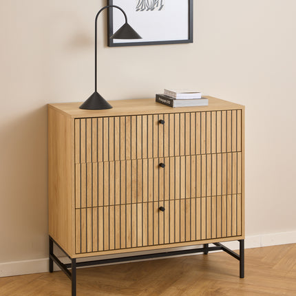 Albany Chest of Drawers 3 Drawer Oak Effect 81cm Industrial