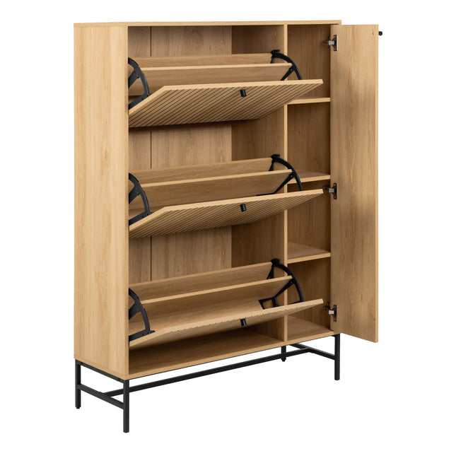 Albany Shoe Cabinet 4 Door Oak Effect Industrial 99cm Wide