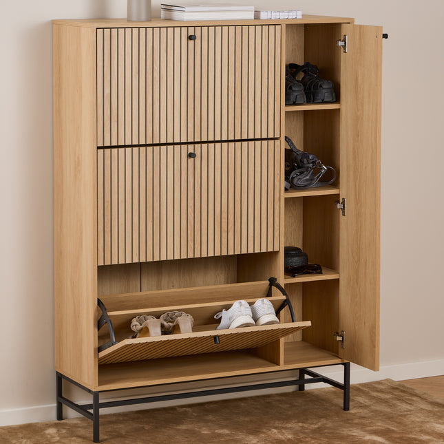 Albany Shoe Cabinet 4 Door Oak Effect Industrial 99cm Wide