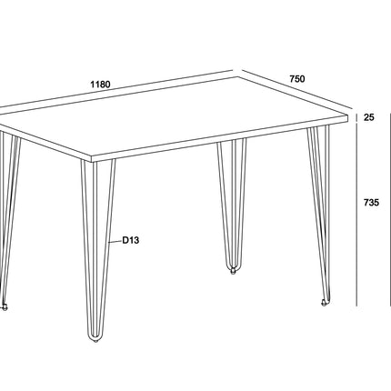 Augusta - Durable Rectangular Dining Table - Metal Hairpin Legs