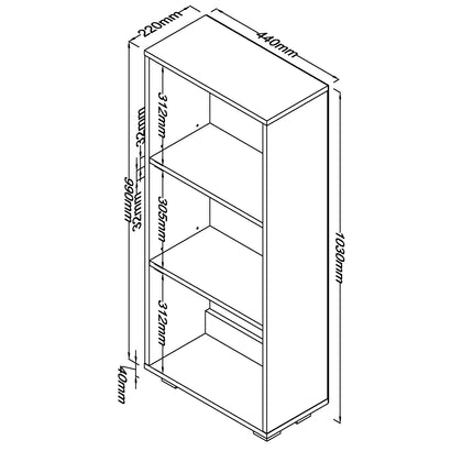 Contemporary - Compact Low Narrow Bookcase - Glossy White Finish