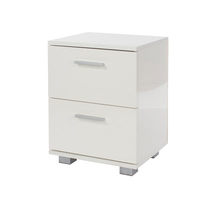 Contemporary - Glossy White Bedside Cabinet - 2 Drawer Design