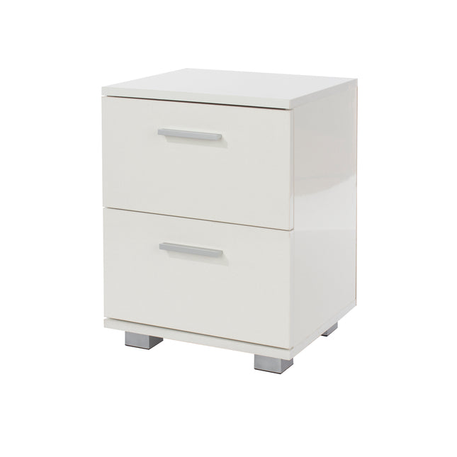 Contemporary - Glossy White Bedside Cabinet - 2 Drawer Design