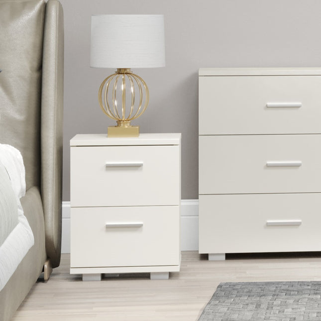 Contemporary - Glossy White Bedside Cabinet - 2 Drawer Design