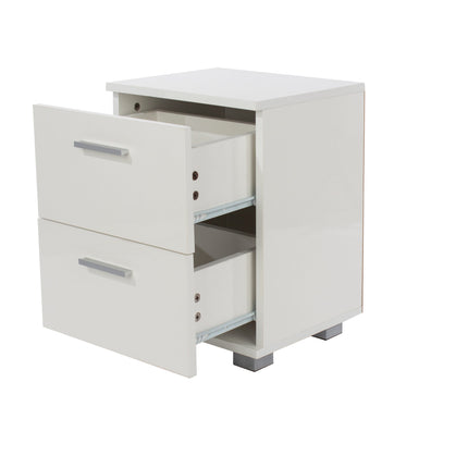 Contemporary - Glossy White Bedside Cabinet - 2 Drawer Design