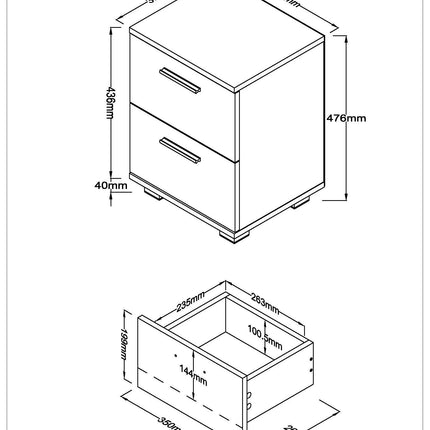 Contemporary - Glossy White Bedside Cabinet - 2 Drawer Design