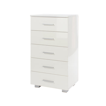 Contemporary - Glossy White Narrow 5 Drawer Chest