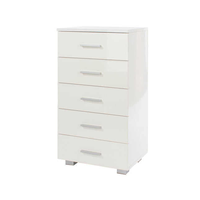 Contemporary - Glossy White Narrow 5 Drawer Chest