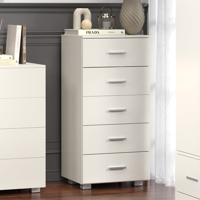Contemporary - Glossy White Narrow 5 Drawer Chest