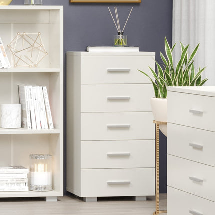 Contemporary - Glossy White Narrow 5 Drawer Chest