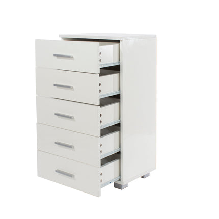 Contemporary - Glossy White Narrow 5 Drawer Chest