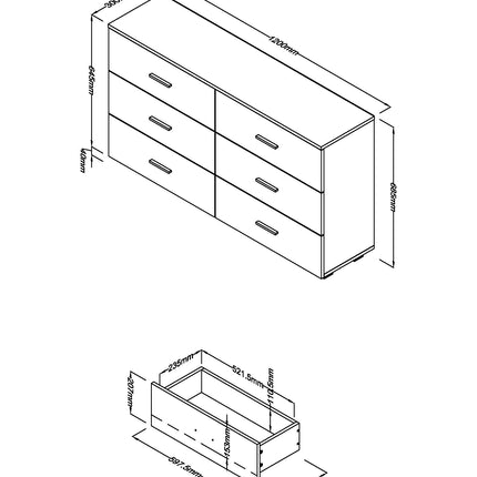 Contemporary - Large White 6 Chest of Drawers - Glossy Finish
