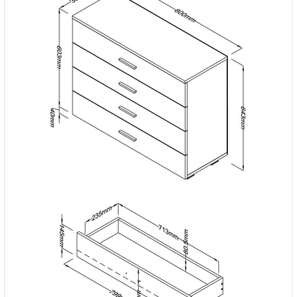 Contemporary - White 4 Chest of Drawers - Glossy Finish