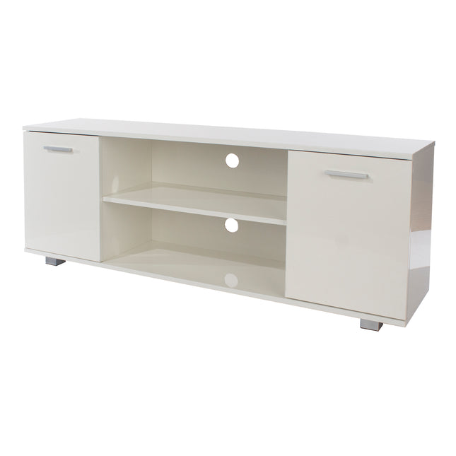 Contemporary - White Widescreen TV Unit - 2 Cupboards Storage
