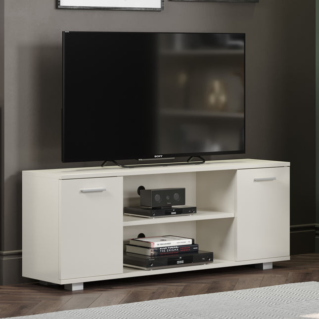 Contemporary - White Widescreen TV Unit - 2 Cupboards Storage