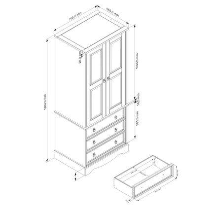 Corona - 2 Door 3 Drawer Wardrobe