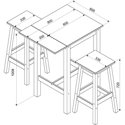 Corona - Grey Drop Leaf Breakfast Table & 2 High Stools