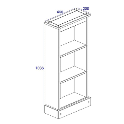 Corona - Real Pine Bookcase - Low Narrow - Adjustable Shelves