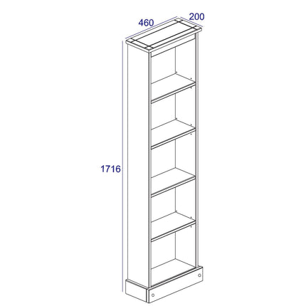 Corona - Real Pine Bookcase - Tall Narrow - Adjustable Shelves