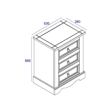 Corona - Sleek 3 Drawer Bedside Cabinet