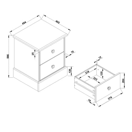 Cotswold - 2 Drawer Bedside Cabinet
