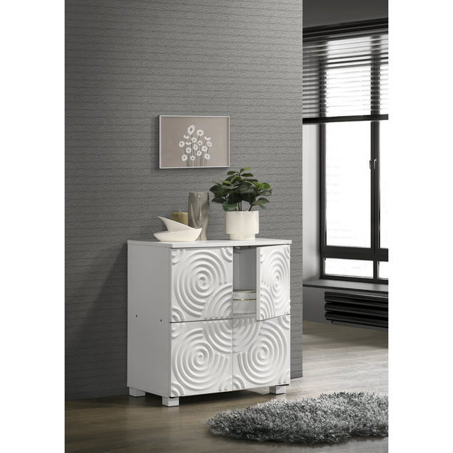 Essentials Modern Compact 4 Door Storage Cabinet With Swirl-Patterned Doors