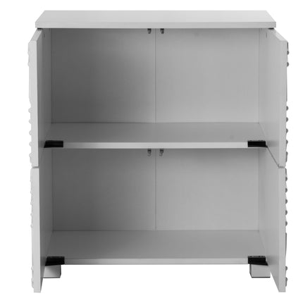 Essentials Modern Compact 4 Door Storage Cabinet With Swirl-Patterned Doors