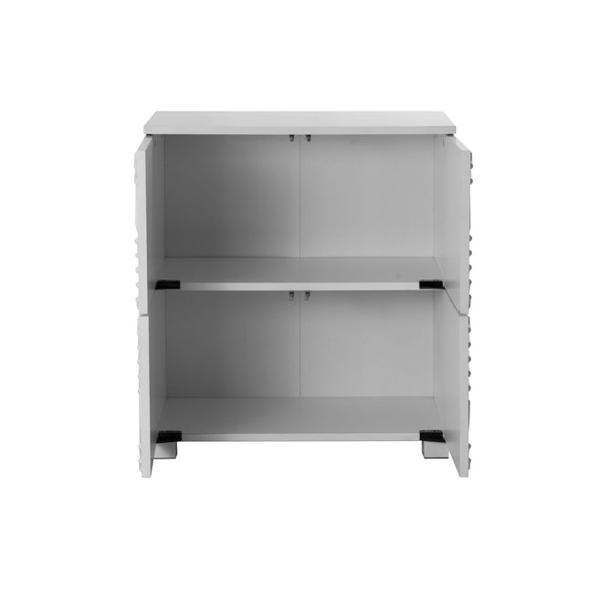 Essentials Modern Compact 4 Door Storage Cabinet With Swirl-Patterned Doors