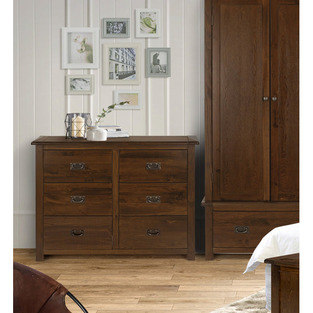 Highland Home - 3+3 Drawer Wide Chest Dark Brown