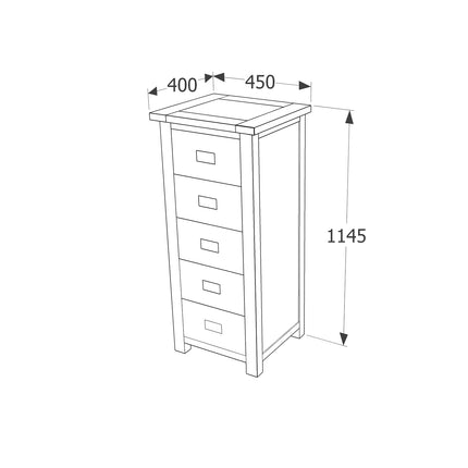 Highland Home - 5 Drawer Narrow Chest