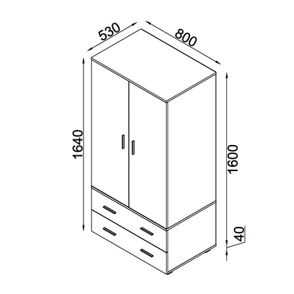 Lido - 2 Door, 2 Drawer Wardrobe 