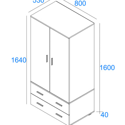 Lido - 2 Door, 2 Drawer Wardrobe 