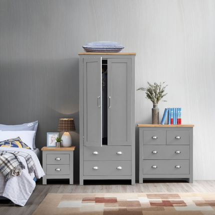 Lisbon - 3-Piece Bedroom Set - 2 Door Wardrobe, Chest of Drawers & Bedside Table 