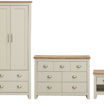 Lisbon - 3-Piece Set - 2 Door Wardrobe, 7 Drawer Chest & Bedside Table 